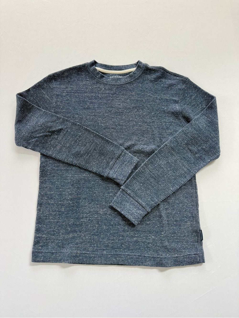 American Eagle Outfitters Men's Heathered Dark Blue Crewneck Sweater